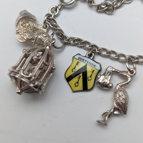 British vintage sterling silver charm bracelet 35g